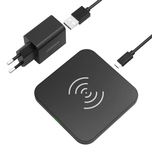 Choetech Qi 10W vezeték nélküli töltőkészlet + QC3.0 18W 3A fali töltő + USB - microUSB kábel 1,2m fekete - 1