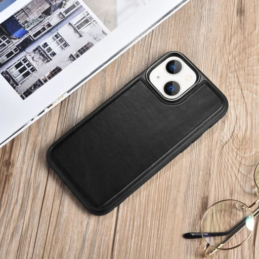 iPhone 13 iCarer Oil Wax valódi bőr tok MagSafe kompatibilis fekete (ALI1212-BK) - 3