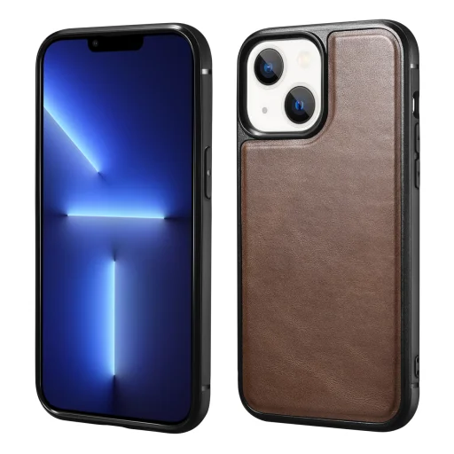 iPhone 13 Mini iCarer Oil Wax valódi bőr tok MagSafe kompatibilis barna (ALI1211-BN) - 1