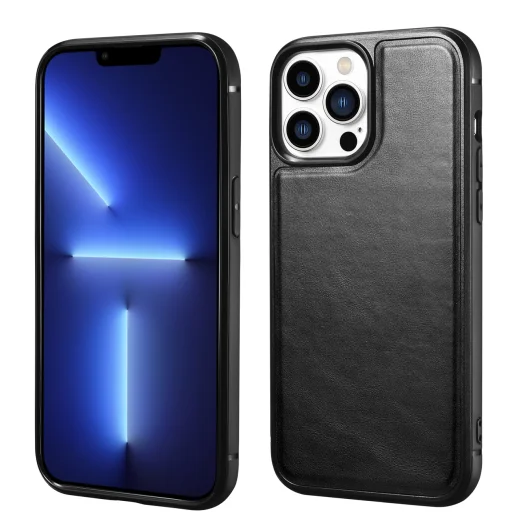iPhone 13 Pro Max iCarer Oil Wax valódi bőr tok MagSafe kompatibilis fekete (ALI1214-BK) - 1