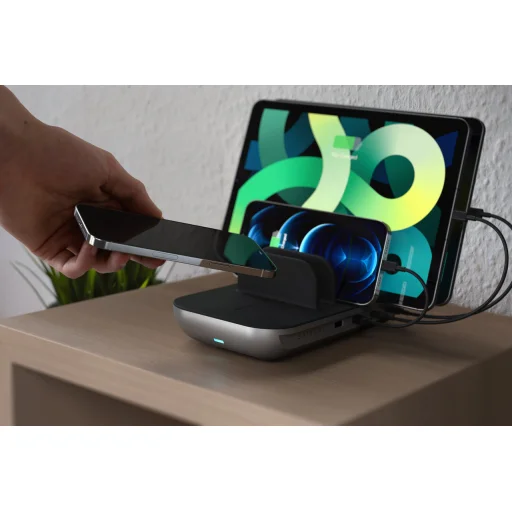 Satechi Dock 5 foglalatos USB dokkoló, töltőállomás (2xUSB-C PD 20 W, 2x USB-A 12W, vezeték nélküli töltő) (ST-WCS5PM-EU) - 6