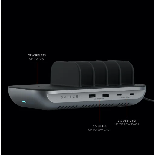 Satechi Dock 5 foglalatos USB dokkoló, töltőállomás (2xUSB-C PD 20 W, 2x USB-A 12W, vezeték nélküli töltő) (ST-WCS5PM-EU) - 7