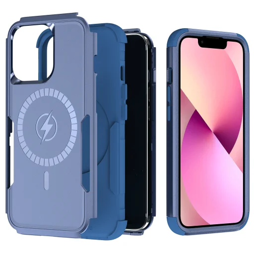 iPhone 13 Pro Max 3 az 1-ben ütésálló MagSafe-kompatibilis mágneses tok tengerészkék Alphajack - 3