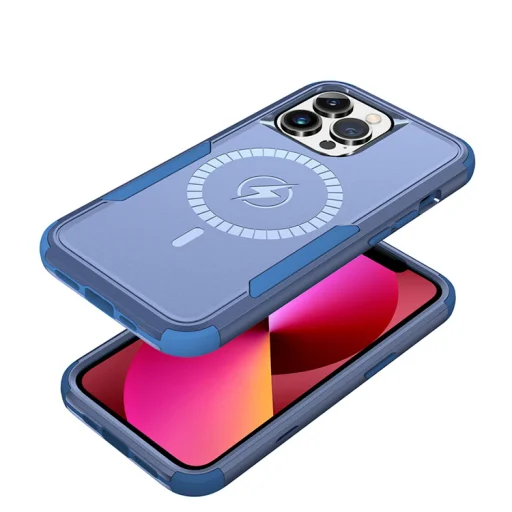 iPhone 13 Pro Max 3 az 1-ben ütésálló MagSafe-kompatibilis mágneses tok tengerészkék Alphajack - 1