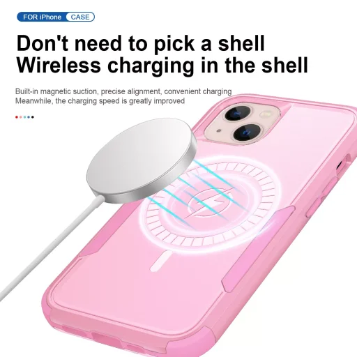 iPhone 13 Pro 3 az 1-ben ütésálló MagSafe-kompatibilis mágneses tok rózsaszín Alphajack - 4