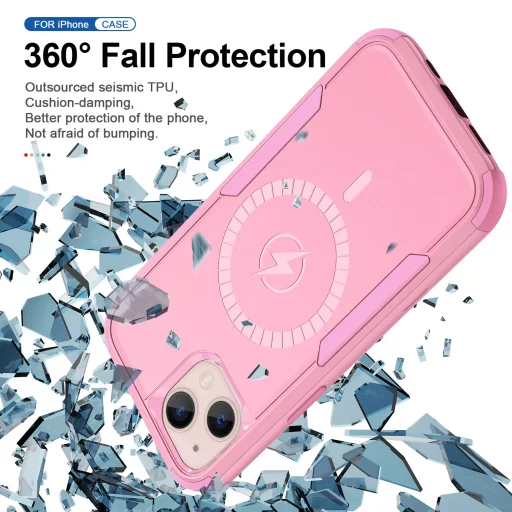 iPhone 13 Pro 3 az 1-ben ütésálló MagSafe-kompatibilis mágneses tok rózsaszín Alphajack - 5