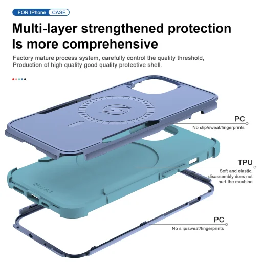 iPhone 13 Pro Max 3 az 1-ben ütésálló MagSafe-kompatibilis mágneses tok tengerészkék Alphajack - 5