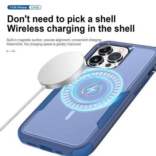 iPhone 13 Pro Max 3 az 1-ben ütésálló MagSafe-kompatibilis mágneses tok tengerészkék Alphajack - 6