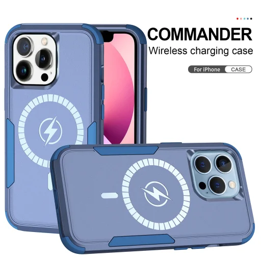 iPhone 13 Pro Max 3 az 1-ben ütésálló MagSafe-kompatibilis mágneses tok tengerészkék Alphajack - 4