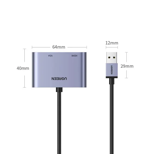 Ugreen USB átalakító adapter - HDMI 1.3 (1920 x 1080 60Hz) + VGA 1.2 (1920 x 1080 60Hz) szürke (CM449) - 6
