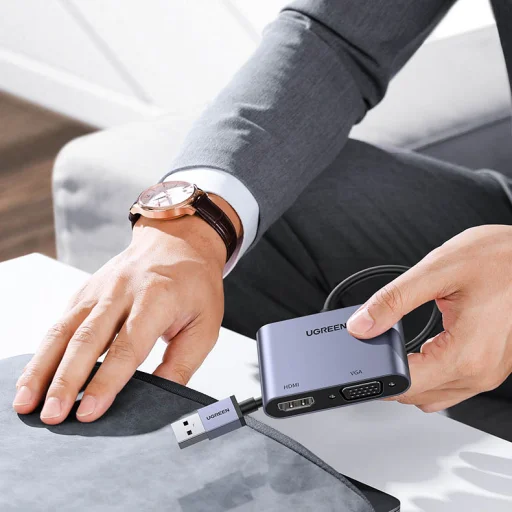 Ugreen USB átalakító adapter - HDMI 1.3 (1920 x 1080 60Hz) + VGA 1.2 (1920 x 1080 60Hz) szürke (CM449) - 9