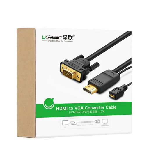 Ugreen átalakító adapter, konverter HDMI - VGA micro USB tápellátással 1.5m fekete (MM101) - 4