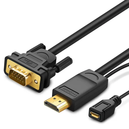 Ugreen átalakító adapter, konverter HDMI - VGA micro USB tápellátással 1.5m fekete (MM101) - 1