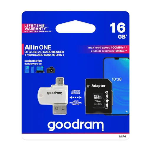 GoodRam memóriakártya 16GB microSDHC class 10 UHS-I + adapter + kártyaolvasó - 1
