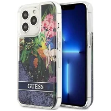 iPhone 13 Pro Guess Liquid Glitter Flower csillámos tok kék (GUHCP13LLFLSB)