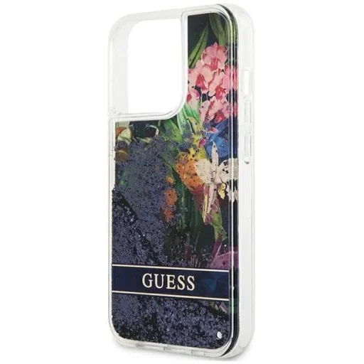 iPhone 13 Pro Guess Liquid Glitter Flower csillámos tok kék (GUHCP13LLFLSB) - 6