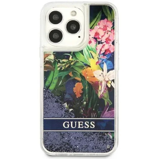 iPhone 13 Pro Guess Liquid Glitter Flower csillámos tok kék (GUHCP13LLFLSB) - 8