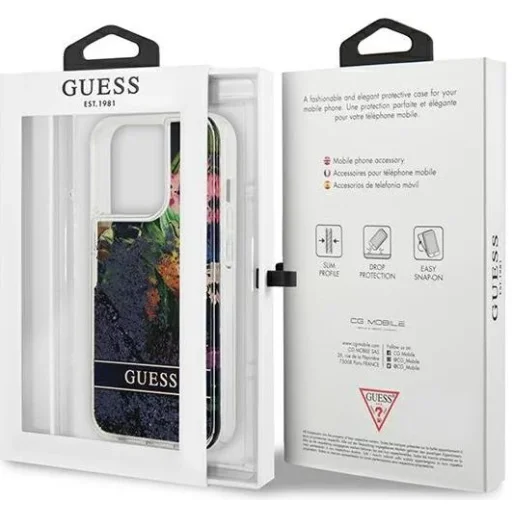 iPhone 13 Pro Guess Liquid Glitter Flower csillámos tok kék (GUHCP13LLFLSB) - 2