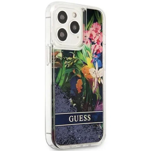 iPhone 13 Pro Guess Liquid Glitter Flower csillámos tok kék (GUHCP13LLFLSB) - 3