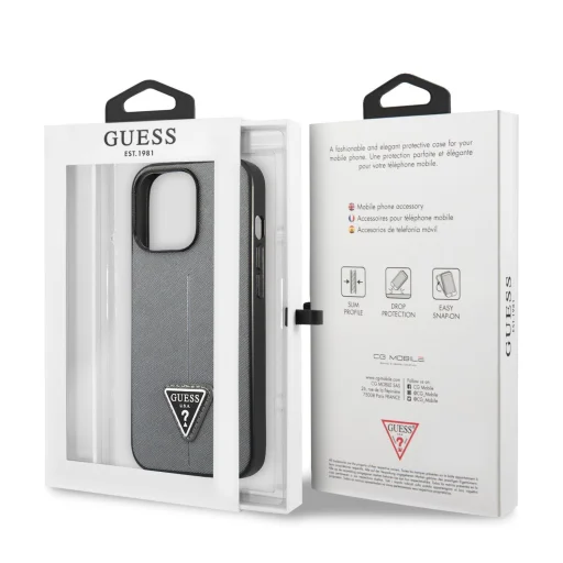 iPhone 13 Pro Guess Saffiano Triangle Logo ezüst - 6
