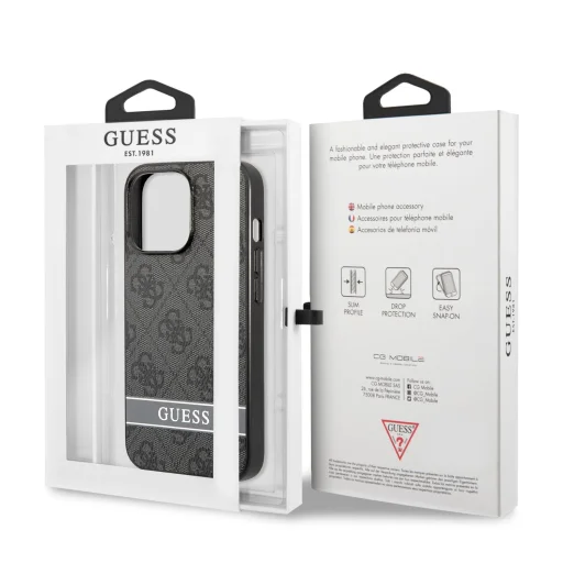 iPhone 13 Pro Guess PU 4G Stripe tok szürke (GUHCP13LP4SNK) - 5