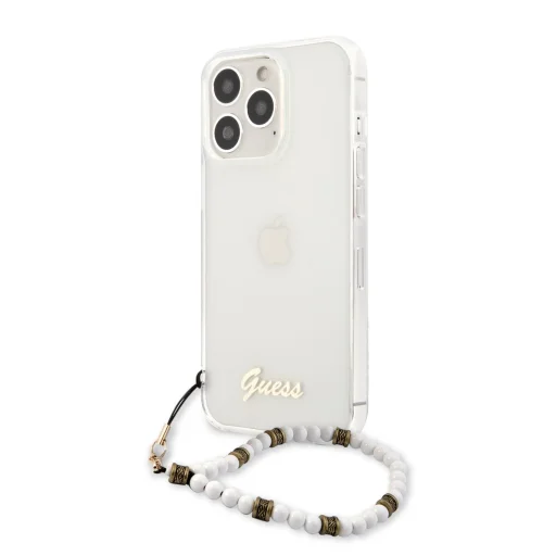 iPhone 13 Pro Max Guess White Pearl tok karpánttal átlátszó (GUHCP13XKPSWH) - 1