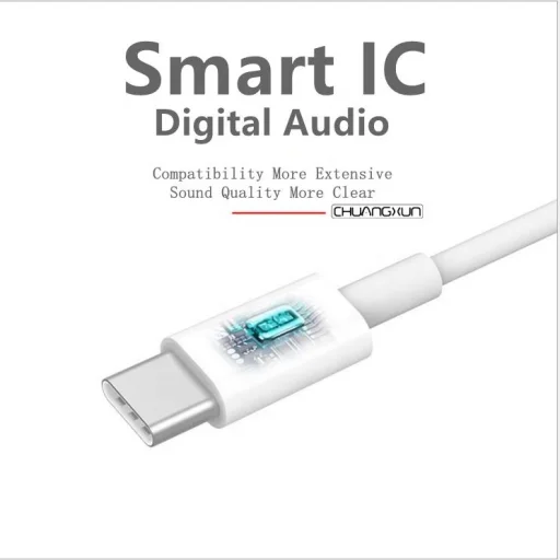 USB Type C - 3.5mm jack TRS audio kábel hangerőszabályzóval 1m (DAC chip) - 2