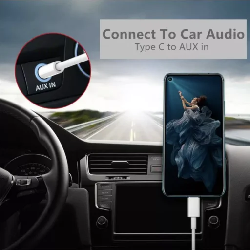 USB Type C - 3.5mm jack TRS audio kábel hangerőszabályzóval 1m (DAC chip) - 3