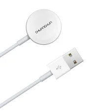 Apple Watch 1/2/3/4/5/6/SE USB okosóra vezeték nélküli QI töltő fehér