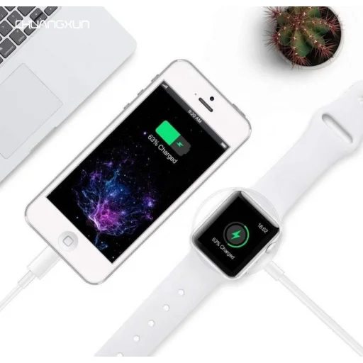 Apple Watch 1/2/3/4/5/6/SE USB okosóra vezeték nélküli QI töltő fehér - 3