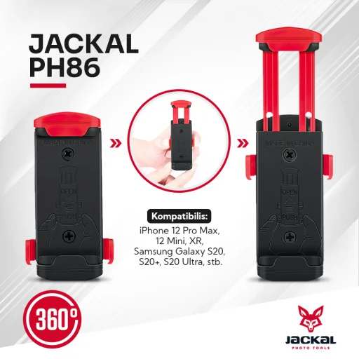 Jackal PH86 mobiltelefon tartó, rögzítő 1/4'' furatokkal (56-86 mm) - 4