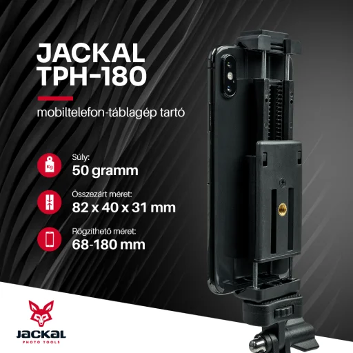 Jackal TPH-180 mobiltelefon-táblagép tartó, vakupapucs adapterrel - 2