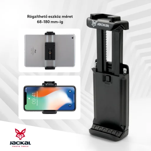Jackal TPH-180 mobiltelefon-táblagép tartó, vakupapucs adapterrel - 6