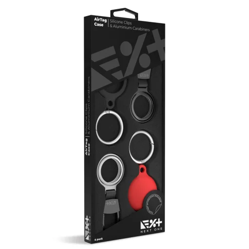 Next One Apple AirTag szilikon és alumínium tok karabinerrel 4db-os kiszerelés - 4