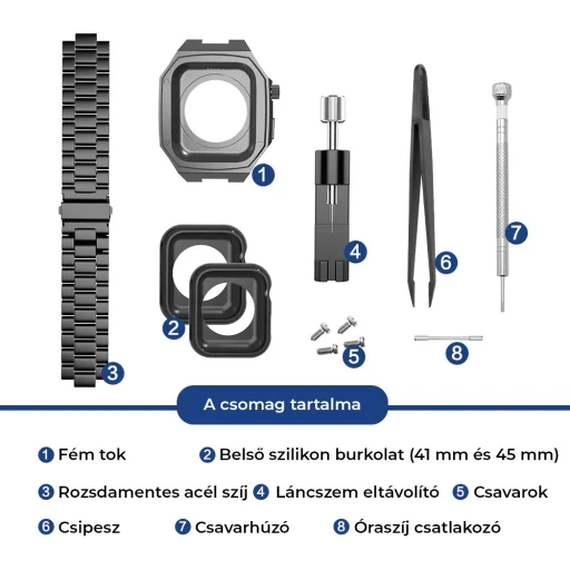 Apple Watch 4/5/6/7/8/9/SE (38/40/41mm) fém óraszíj és tok készlet rosegold - 6