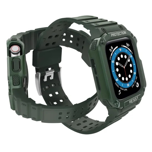 Apple Watch 4/5/6/7/8/SE (42/44/45mm) Rugged Armor óraszíj és tok zöld - 2