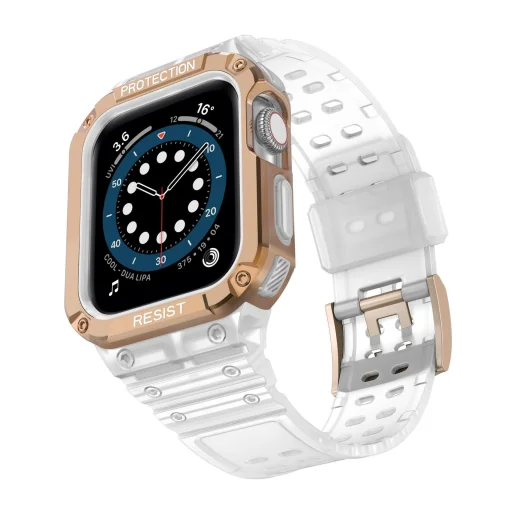Apple Watch 4/5/6/7/8/SE (42/44/45mm) Rugged Armor óraszíj és tok áttetsző-rose gold - 1