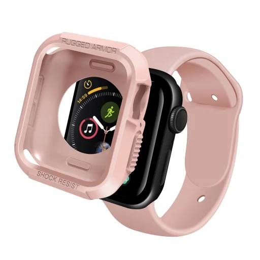 Apple Watch 4/5/6/7/8/SE (38/40/41mm) Rugged Armor óraszíj és tok rózsaszín Alphajack - 2