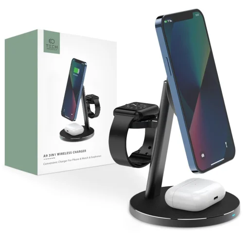 Tech-Protect A9 3 az 1-ben Magnetic MagSafe vezeték nélküli töltő fekete - 1