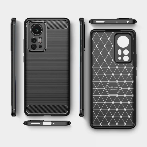 Xiaomi 12 Pro Tech-Protect carbon mintájú TPU tok fekete - 7