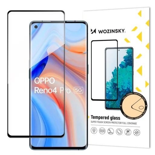 Oppo Reno 4 Wozinsky Full Glue 9H Super Tough kijelzővédő üvegfólia fekete - 1
