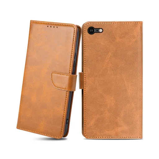 iPhone 7/8/SE 2020/SE 2022 mágneses PU bőr fliptok kártyatartóval világosbarna Alphajack - 1