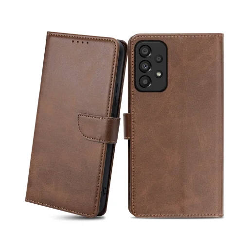 Samsung Galaxy A53 5G mágneses PU bőr fliptok kártyatartóval sötétbarna Alphajack - 1