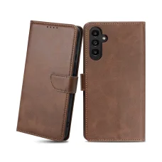 Samsung Galaxy A13 4G mágneses PU bőr fliptok kártyatartóval sötétbarna Alphajack