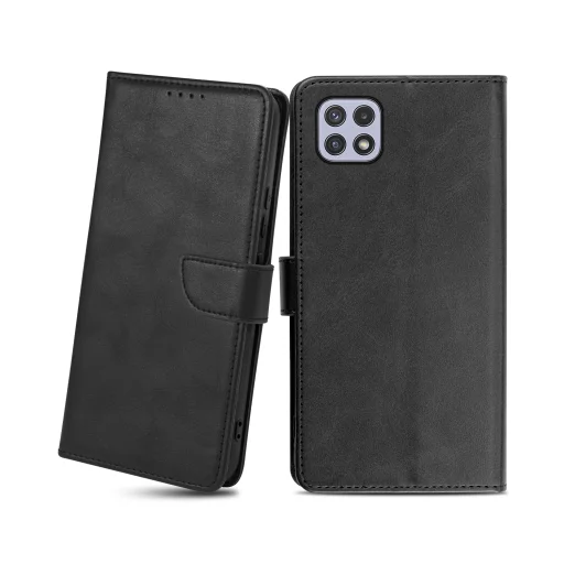 Samsung Galaxy A22 5G mágneses PU bőr fliptok kártyatartóval fekete Alphajack - 1