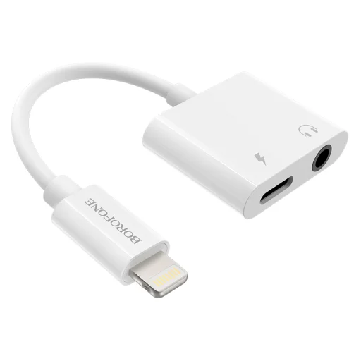 Borofone adapter BV12 Lightning - Lightning + jack 3.5 mm fehér - 1