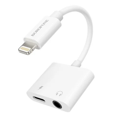 Borofone adapter BV12 Lightning - Lightning + jack 3.5 mm fehér - 3
