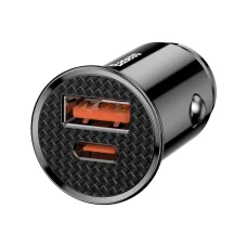 USB + Type C - 30W Baseus autós töltő QC 4.0 PD 3.0 5A (CCALL-YS01) fekete szivargyújtóba