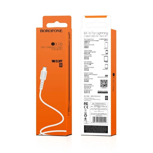  USB micro USB - Borofone BX16 Kábel - 2A 1m fehér - 5