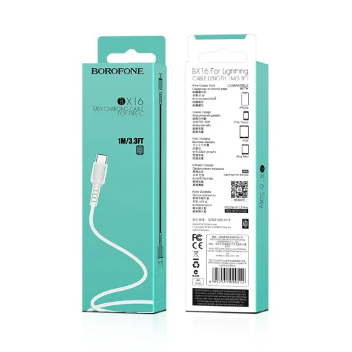  USB  USB Type-C  - Borofone BX16 Kábel - 2A 1m fehér - 5